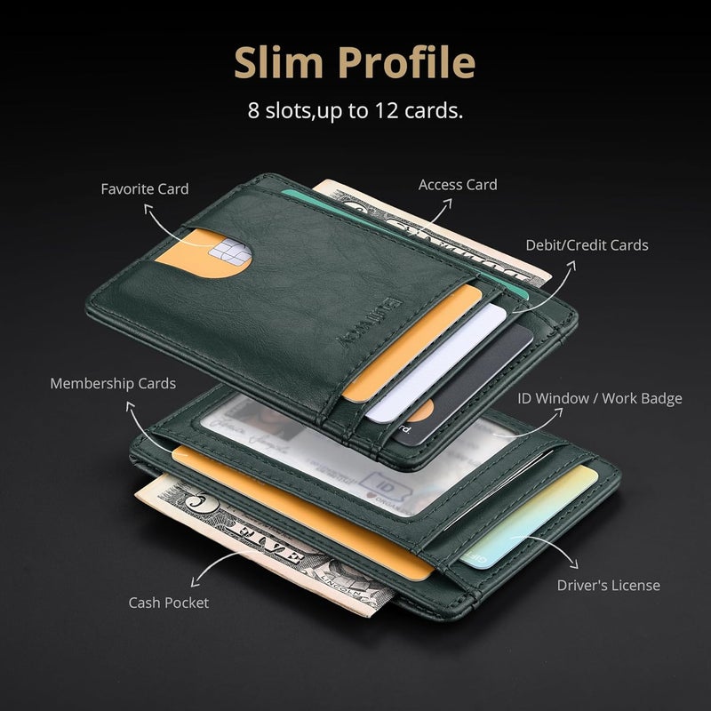 Buffway Slim Minimalist Front Pocket RFID Blocking Leather Wallets for Men and Women - Alaska Green - Image 4