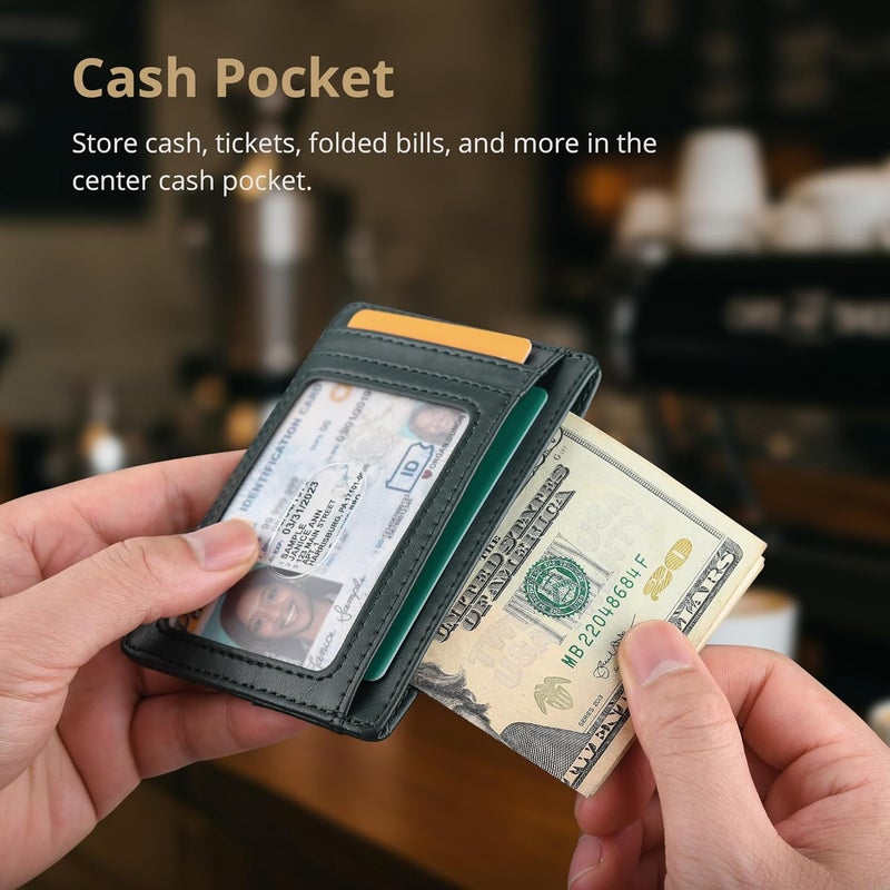 Buffway Slim Minimalist Front Pocket RFID Blocking Leather Wallets for Men and Women - Alaska Green - Image 5