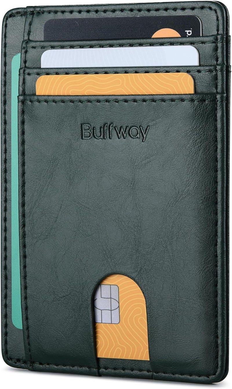 Buffway Slim Minimalist Front Pocket RFID Blocking Leather Wallets for Men and Women - Alaska Green - Image 1
