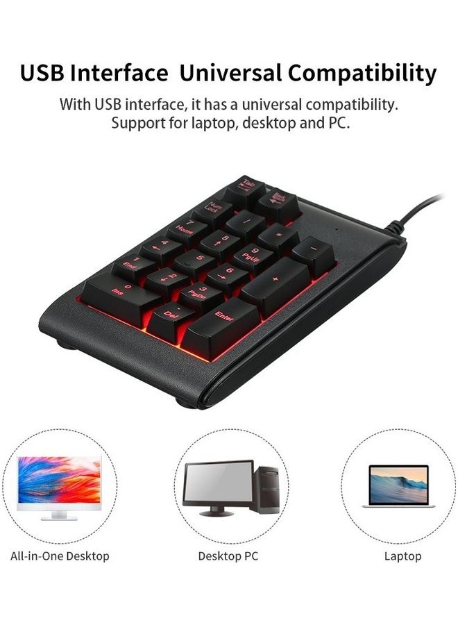 لوحة مفاتيح رقمية ميكانيكية صغيرة سلكية مزودة بمنفذ USB و19 مفتاحًا لون أسود - Image 1