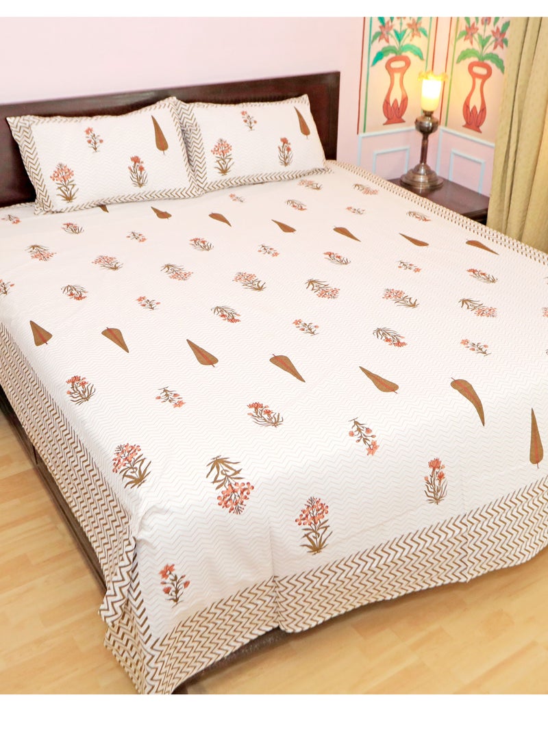 سكين PAHI Pure Cotton Hand Block Bedsheet, King size, FLORAL BEDSHEET, 228/278 CMS, HAND BLOCK PRINTED, JAIPURI - Image 2