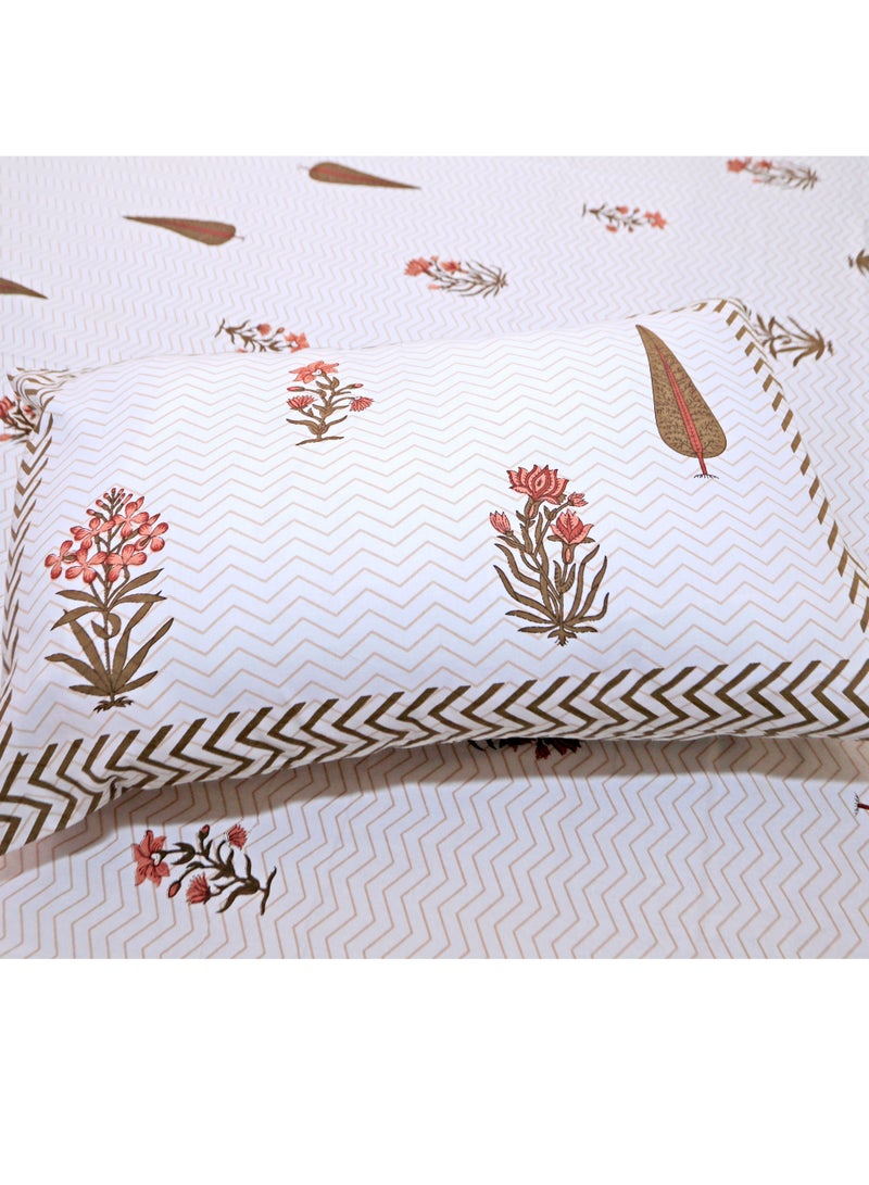 سكين PAHI Pure Cotton Hand Block Bedsheet, King size, FLORAL BEDSHEET, 228/278 CMS, HAND BLOCK PRINTED, JAIPURI - Image 3