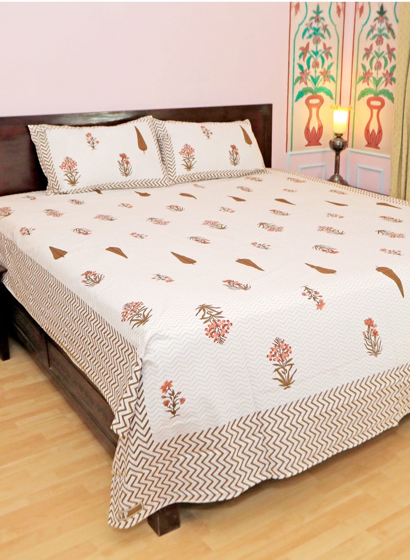 سكين PAHI Pure Cotton Hand Block Bedsheet, King size, FLORAL BEDSHEET, 228/278 CMS, HAND BLOCK PRINTED, JAIPURI - Image 1