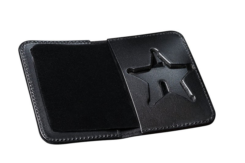 Perfect Fit Shield Wallets Ohio Sheriff Badge and ID Holder 5 Point Star Bi-Fold Book Style Badge Wallet Black Leather (cutout 34) - Image 1