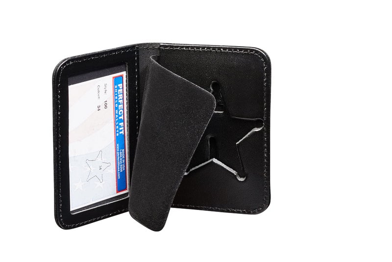 Perfect Fit Shield Wallets Ohio Sheriff Badge and ID Holder 5 Point Star Bi-Fold Book Style Badge Wallet Black Leather (cutout 34) - Image 2