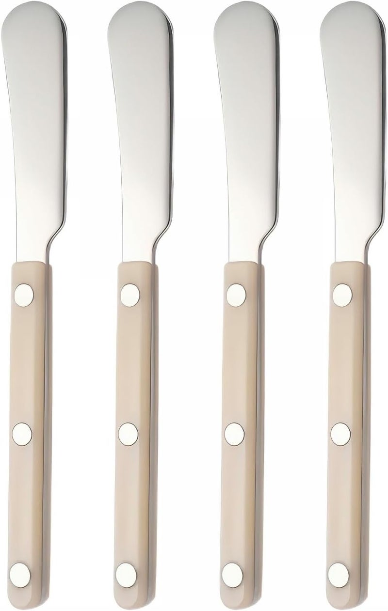 Siutco 4PCS Stainless Steel Butter Knives Set: 6.3 Inch Cheese Spreader 304 Stainless Steel with Ergonomic Handle for Cheese, Butter & Jam (off white) - Image 1