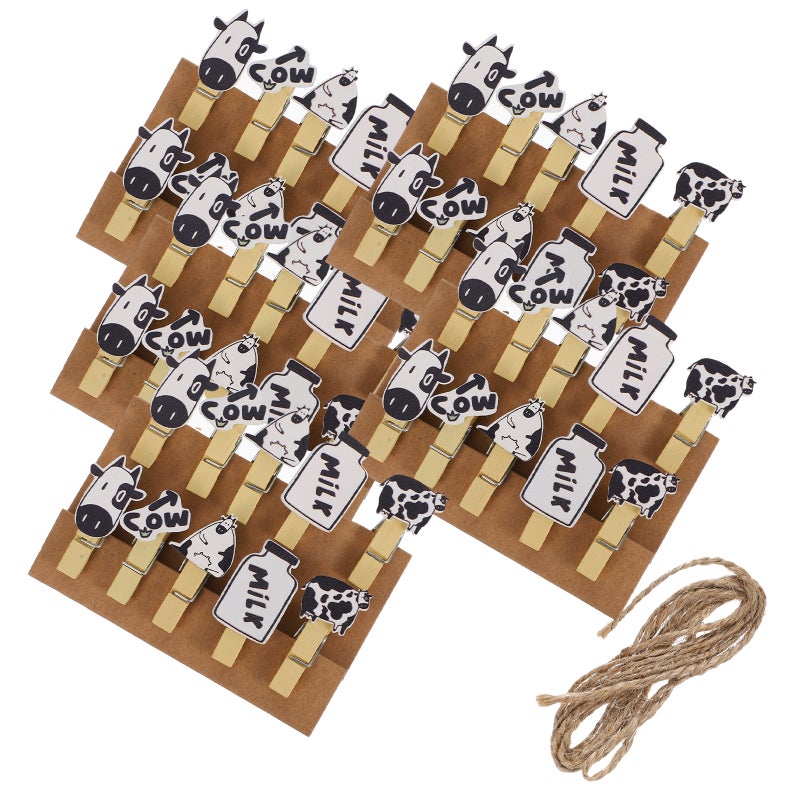 5 Packs Photo Clips Cow Themed Memos Fixed Clips with Hanging Rope - Image 1