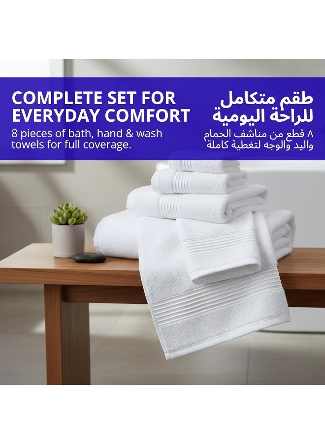 Home Dwell Premium Bath Towels Set - Set of 8 - 100% Cotton Highly Absorbent 2 Bath Towels, 2 Hand Towels and 4 Washcloths - Hotel & Spa Quality Bath Towels - Venice White - Image 3