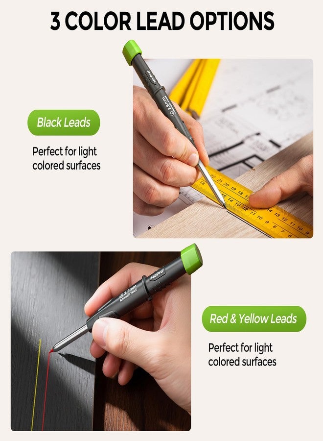 Nicpro 12 PCS Carpenter Pencil 2.8mm Lead Refills in A Replacement Lead Dispenser, Break Resistant 2.8 mm Leads for Construction Pencils, Woodworking Pencils (Black, Red, Yellow) - Image 5
