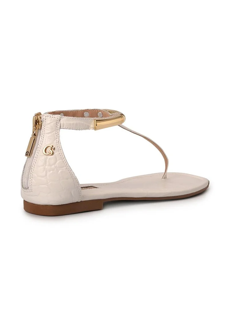 Carmen Steffens  Flat White Bianco Leather Sandals for Women | Best Price UAE