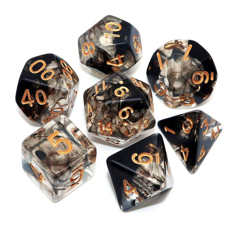 CREEBUY 7Pcs DND Game Dice Set for Dungeon and Dragons DD RPG Pathfinder Table Games Transparent Mix Black Cloud Polyhedral Dice - Image 3