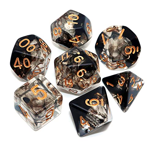 CREEBUY 7Pcs DND Game Dice Set for Dungeon and Dragons DD RPG Pathfinder Table Games Transparent Mix Black Cloud Polyhedral Dice - Image 1