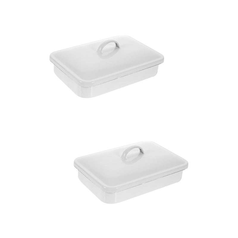 2pcs Enamel Bake Pan Multi-functional Roasting Baking Tray Dishwasher Enamel Food Plate - Image 1
