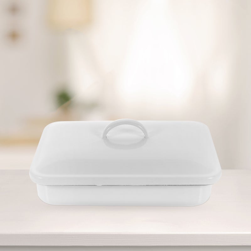 2pcs Enamel Bake Pan Multi-functional Roasting Baking Tray Dishwasher Enamel Food Plate - Image 5