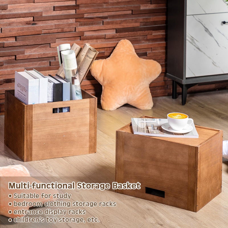 Menkxi 4 Pcs Stackable Wood Storage Cube for Shelves Closet Wooden Bins Box Wood Crates Storage Baskets Container for Toy Books Clothes Home Office, Dark Brown(14 x 10 x 10 Inch) - Image 5