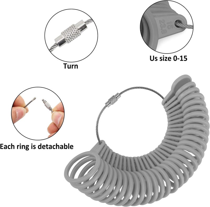 accmor Ring Sizer Kit, Jewelry Making Mandrel & Measuring Tool with Plastic Finger Sizing Belt - Image 3