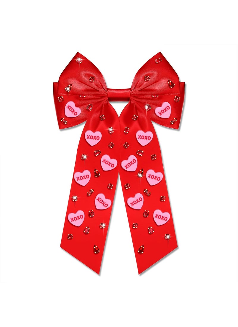 Boderier - Boderier Valentines Day Hair Bows for Women Girls Conversation Candy Heart Hair Bow Clips Jeweled XOXO Hair Bows Valentines Day Gifts for Her Red XOXO Heart - Image 1