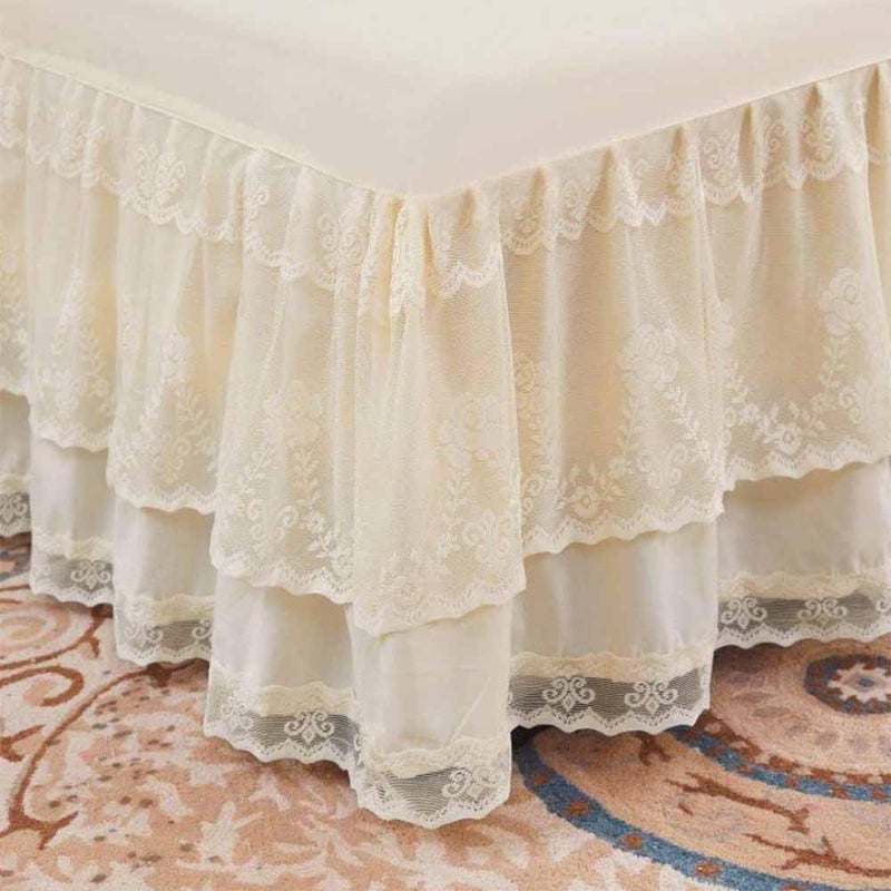 YingXue Double Lace Bed Skirt for Queen Bed - 17in. Drop, Easy Fit Ruffle Bedskirt Wrap Around Bed Skirt, Anti Wrinkle & Fade Resistant - Image 5