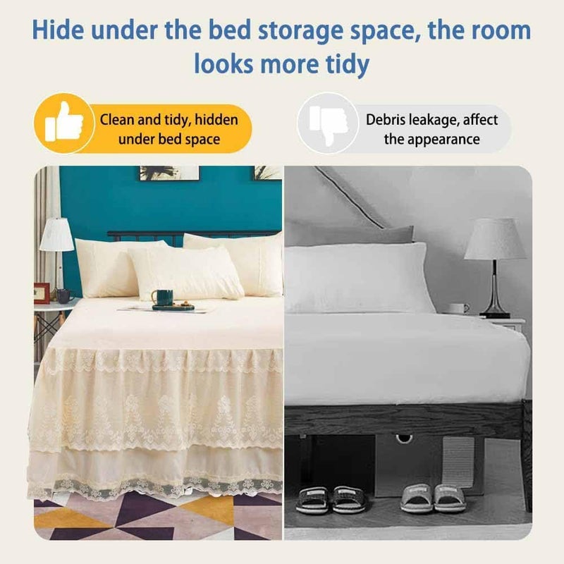 YingXue Double Lace Bed Skirt for Queen Bed - 17in. Drop, Easy Fit Ruffle Bedskirt Wrap Around Bed Skirt, Anti Wrinkle & Fade Resistant - Image 3