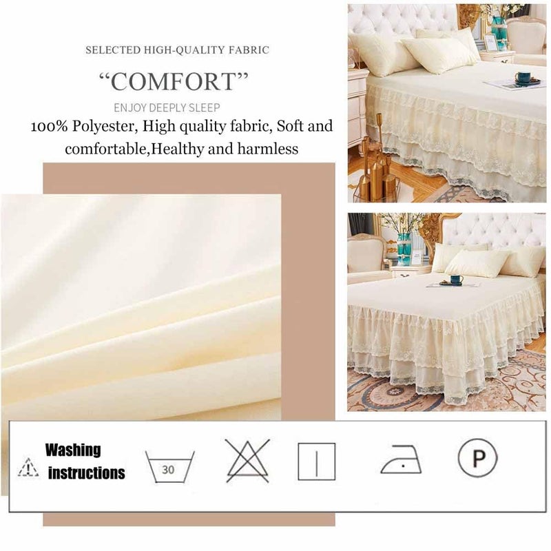 YingXue Double Lace Bed Skirt for Queen Bed - 17in. Drop, Easy Fit Ruffle Bedskirt Wrap Around Bed Skirt, Anti Wrinkle & Fade Resistant - Image 4