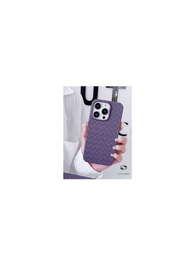 CATANES Grid Weaving Pattern Case for iPhone 14 Pro Super Soft Phone Case Purple - Image 1