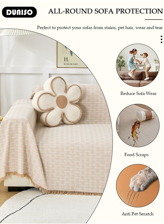 DUNISO Sofa Cover, Washable Sofa Throw Blanket, Versatile Sofa Silpcover for All Seasons Oversize Couch Cover, Pet Couch Covers for Sofa  L-Shape U-Shaped Woven Throw Blanket with Tassels  - Image 2