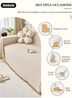 DUNISO Sofa Cover, Washable Sofa Throw Blanket, Versatile Sofa Silpcover for All Seasons Oversize Couch Cover, Pet Couch Covers for Sofa  L-Shape U-Shaped Woven Throw Blanket with Tassels  - Image 3