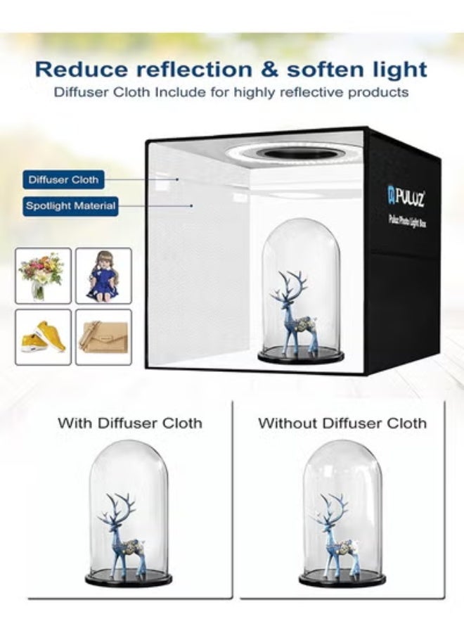 بولوز صندوق إضاءة استوديو الصور الاحترافي مقاس 16 بوصة × 16 بوصة، صندوق إضاءة محمول قابل للطي من PULUZ، طقم صندوق صور ثلاثي الألوان قابل للتعتيم مع 160 مصباح LED و6 خلفيات (12 لونًا) لتصوير المنتج - Image 4