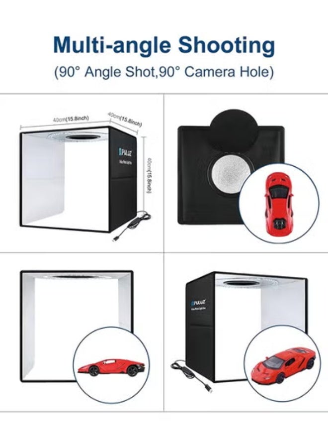 بولوز صندوق إضاءة استوديو الصور الاحترافي مقاس 16 بوصة × 16 بوصة، صندوق إضاءة محمول قابل للطي من PULUZ، طقم صندوق صور ثلاثي الألوان قابل للتعتيم مع 160 مصباح LED و6 خلفيات (12 لونًا) لتصوير المنتج - Image 5