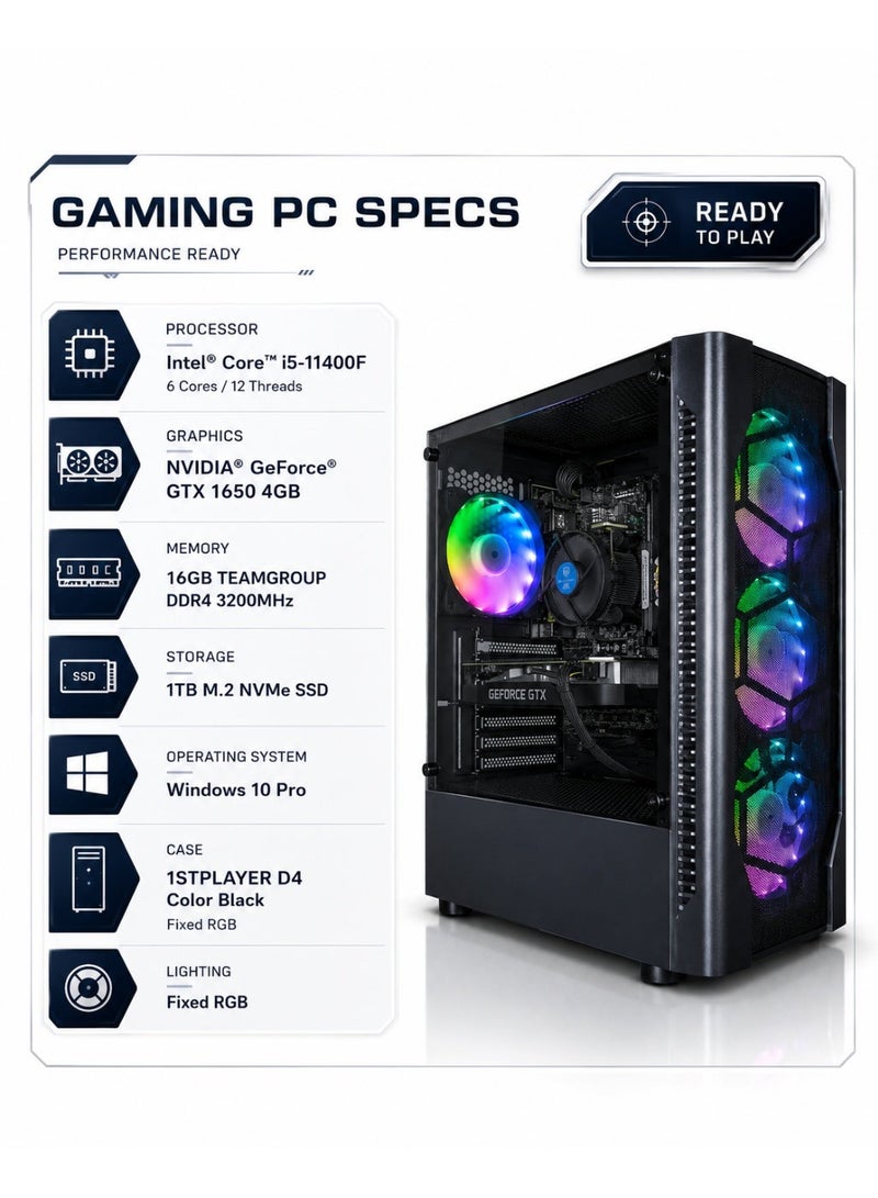 TMD Gaming PC GTX 1650 GPU Intel Core i5-11400F Processor 16GB 3200MHz RAM 1TB M.2 SSD Windows 10 Pro Free DK9 Gaming Combo Gift black - Image 2