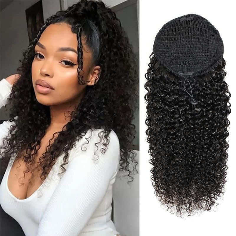 Feelgrace Kinkys Curly Ponytail Hair Extensions Clip in Hair Extension Kinky Curly Human Hair For Black Women 130GSet 14 Inch Kinky Curly