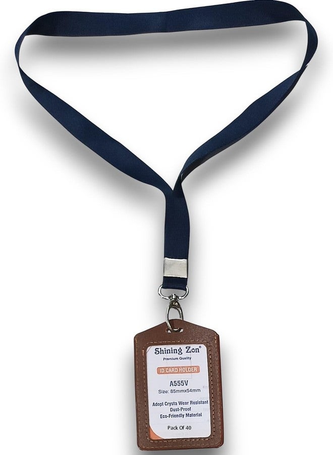 Shining Zon Leather Clear Window ID Badge Holder Vertical ID Card Holder with Fish Hook Lanyard (Set of 40 Card Holder, 40 Lanyard) - Image 1