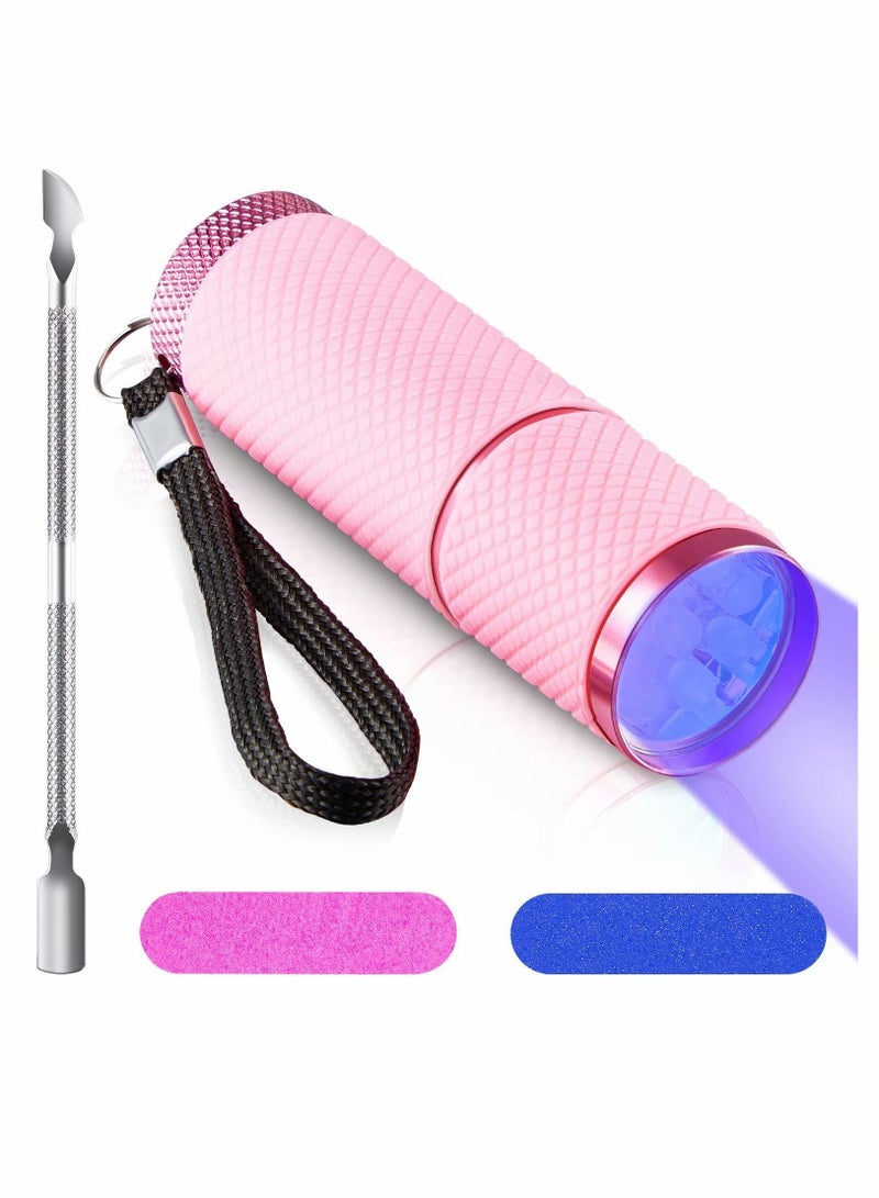 Mini UV LED Nail Lamp for Gel Nails with 9 LED and Nail Cuticle Pusher, Portable Gel LED UV Nail Lamp Stainless Steel Manicure Tool with 2 Pieces Nail Files for Girl Woman Home (Pink)  - Image 1