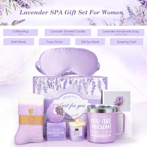 GiftPeak Birthday Gifts for Women Lavender Spa Gift Basket for Women Self Care Relaxing Bath Set Purple Gifts Inspirational Gift for Mom Wife Her Female Sister Teacher Nurse Friends Employee Coworker Spa Gifts - Image 2