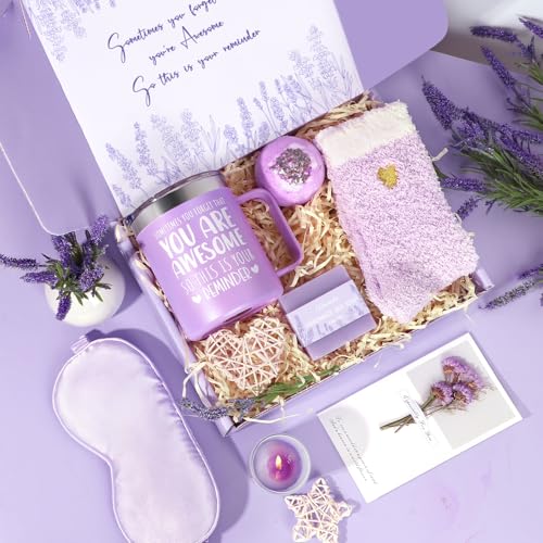 GiftPeak Birthday Gifts for Women Lavender Spa Gift Basket for Women Self Care Relaxing Bath Set Purple Gifts Inspirational Gift for Mom Wife Her Female Sister Teacher Nurse Friends Employee Coworker Spa Gifts - Image 3