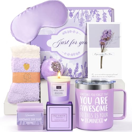 GiftPeak Birthday Gifts for Women Lavender Spa Gift Basket for Women Self Care Relaxing Bath Set Purple Gifts Inspirational Gift for Mom Wife Her Female Sister Teacher Nurse Friends Employee Coworker Spa Gifts - Image 1
