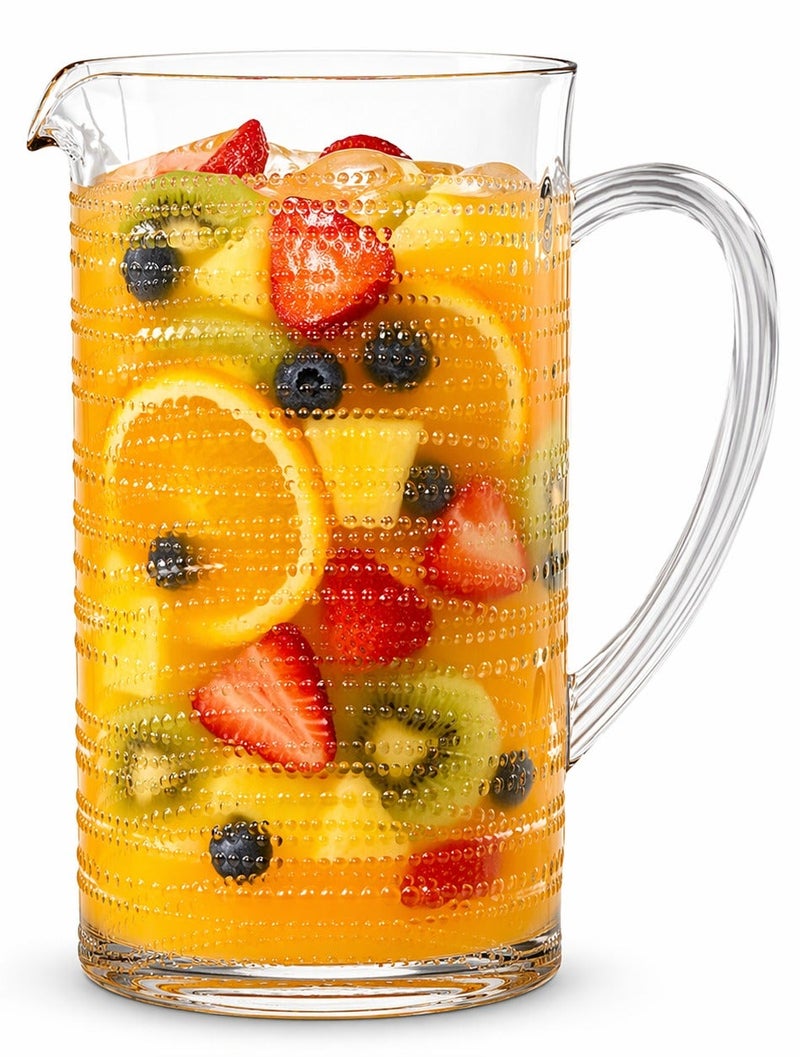 TarHong Beaded 95oz Clear Acrylic Pitcher with Handle – Durable BPA-Free Shatter Resistant Water Jug, Elegant Textured Design for Juice, Lemonade, Iced Tea, Milk & Cold Drinks, Indoor Outdoor Reusable Drinkware - Image 1
