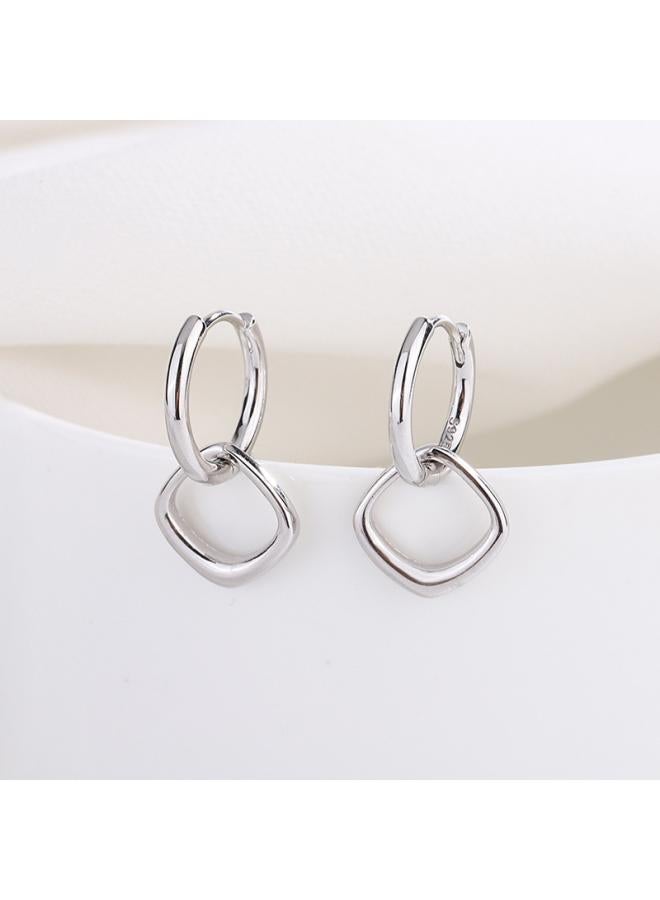 xozgdovg S925 Sterling Silver Irregular Geometric Tassel Ear Buckle Women's Simple All-match Niche Design Short Earrings Light Luxury 