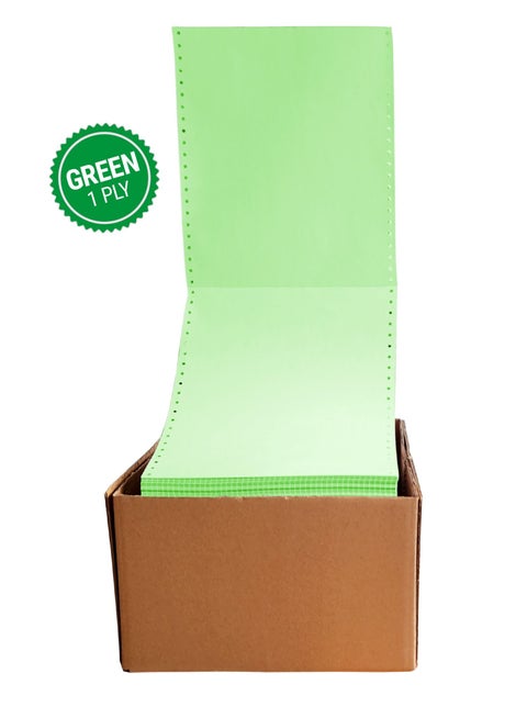 ABULHOUL Continuous Listing Computer Paper Sheet Green 9.5” x 11” Single ply 2000 sheets per box 60gsm (±5% in actual weight) can be used for dot-matrix impact printers that require ink ribbons