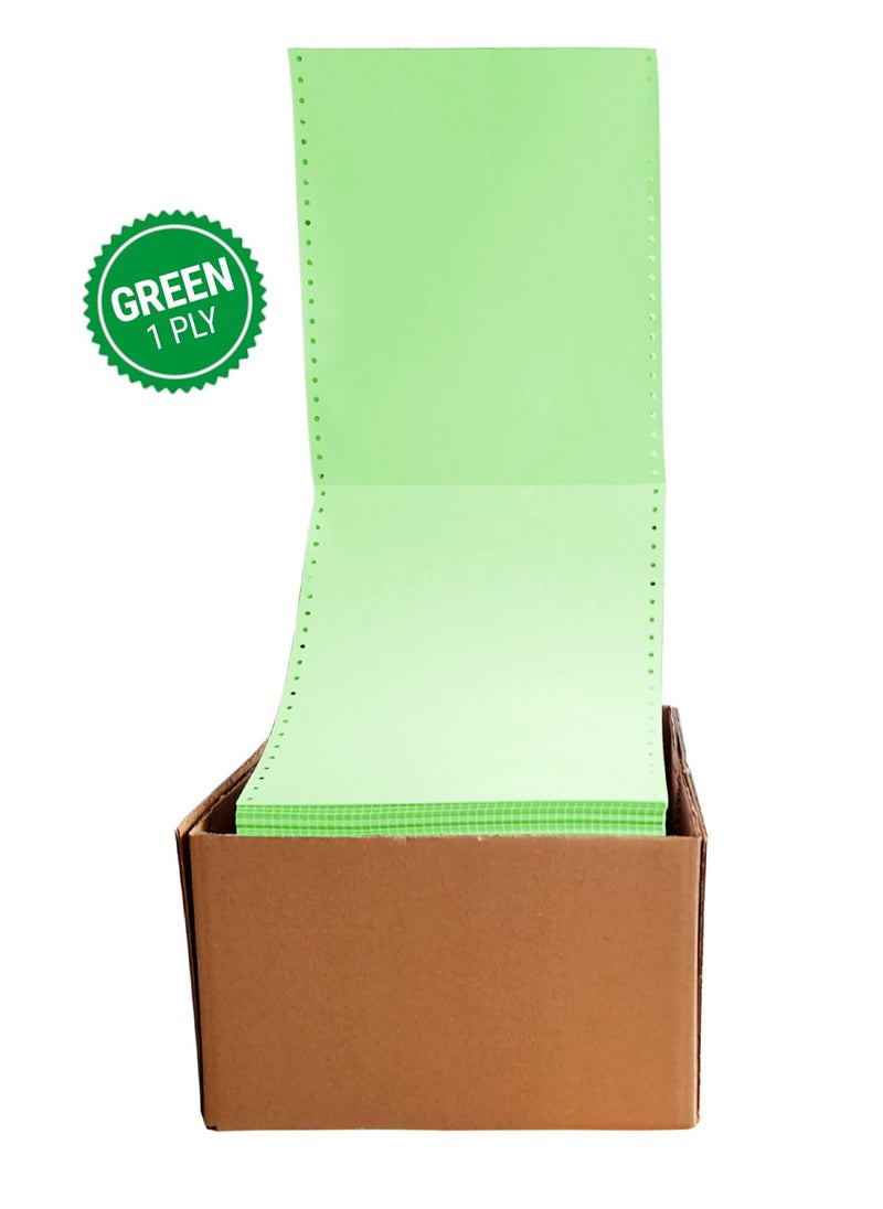 Abulhoul Printing Press LLC ABULHOUL Continuous Listing Computer Paper Sheet Green 9.5” x 11” Single ply 2000 sheets per box 60gsm (±5% in actual weight) can be used for dot-matrix impact printers that require ink ribbons  - Image 1