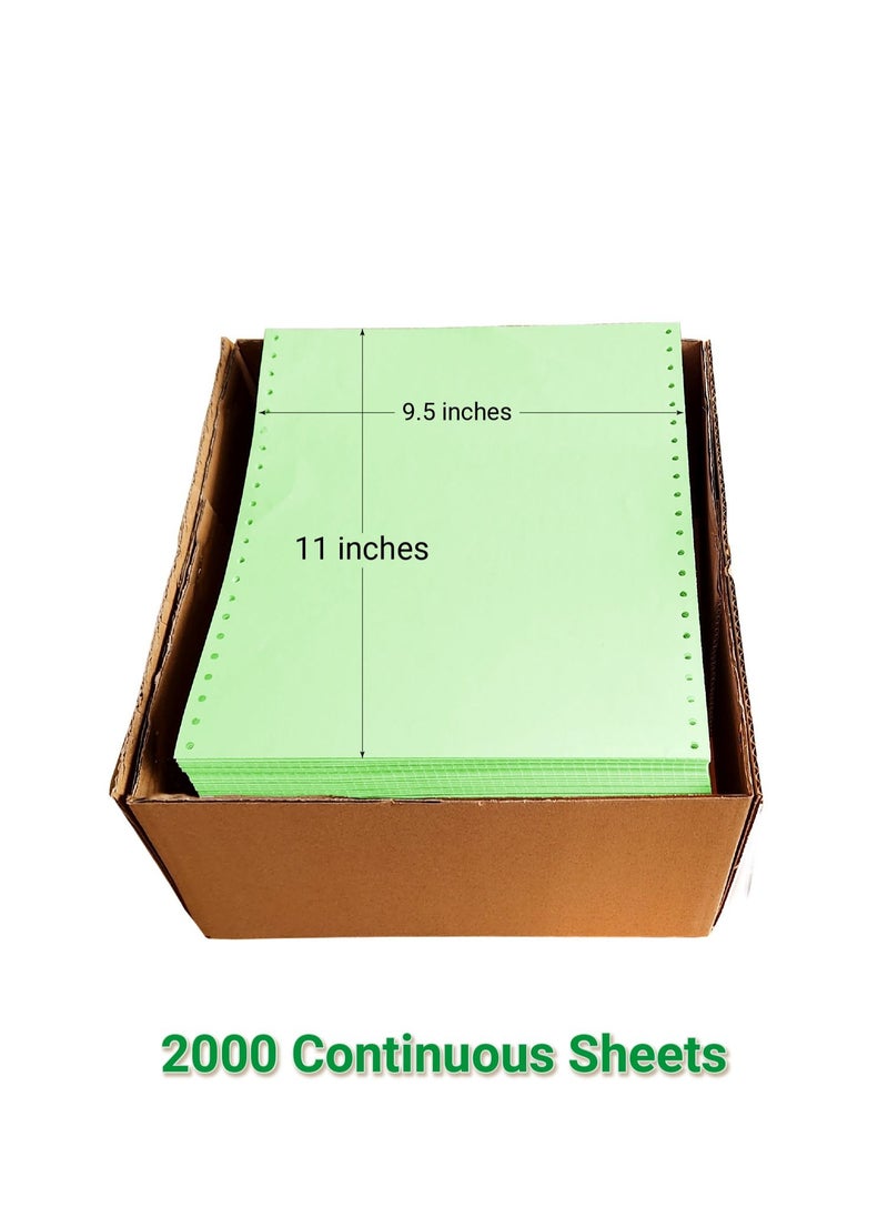 Abulhoul Printing Press LLC ABULHOUL Continuous Listing Computer Paper Sheet Green 9.5” x 11” Single ply 2000 sheets per box 60gsm (±5% in actual weight) can be used for dot-matrix impact printers that require ink ribbons  - Image 2