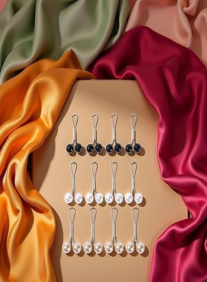 TROFFLLY 12pcs Hijab Pins Multicolor Headscarf Pearl Pins Clips U Shape Hijab Scarf Lady Scarf Shawl Clips Scarf Brooches Pin Button (White and Gold and Black). - Image 3