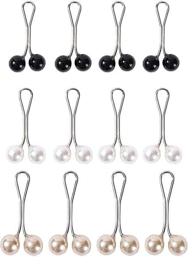 TROFFLLY 12pcs Hijab Pins Multicolor Headscarf Pearl Pins Clips U Shape Hijab Scarf Lady Scarf Shawl Clips Scarf Brooches Pin Button (White and Gold and Black). - Image 2