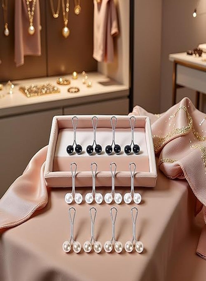 TROFFLLY 12pcs Hijab Pins Multicolor Headscarf Pearl Pins Clips U Shape Hijab Scarf Lady Scarf Shawl Clips Scarf Brooches Pin Button (White and Gold and Black). - Image 4