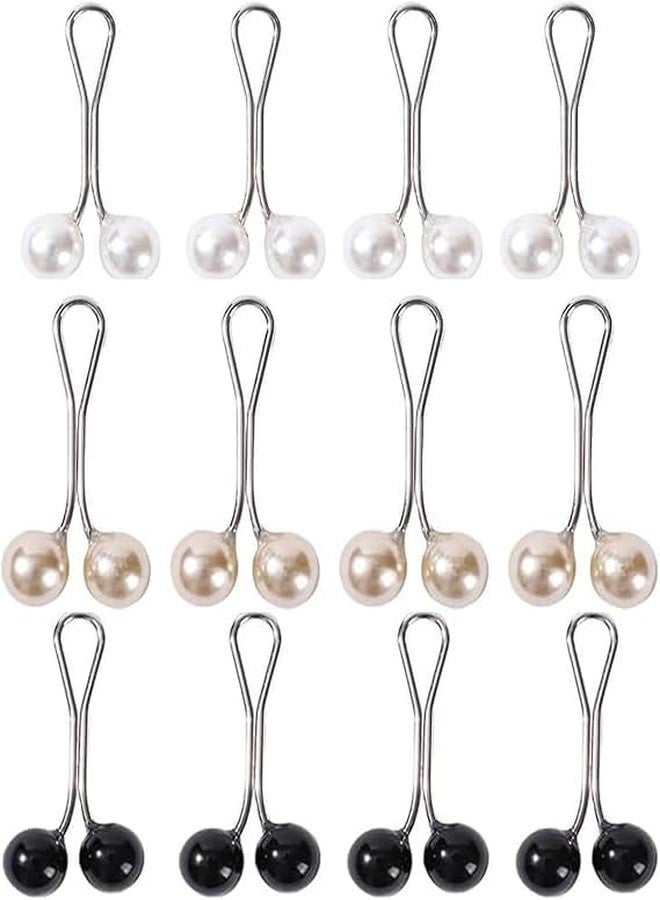 TROFFLLY 12pcs Hijab Pins Multicolor Headscarf Pearl Pins Clips U Shape Hijab Scarf Lady Scarf Shawl Clips Scarf Brooches Pin Button (White and Gold and Black). - Image 1