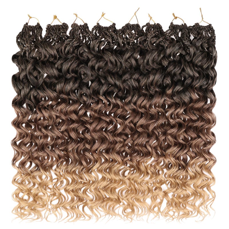 Leeven 10 Inch Gogo Curl Crochet Hair 8 Packs Ombre Brown to Honey Blonde Ocean Wave Crochet Hair Pre Looped Deep Twist Goddess Box Braids Short Curly Water Wave Synthetic Hair for Women Girl Kids - Image 5