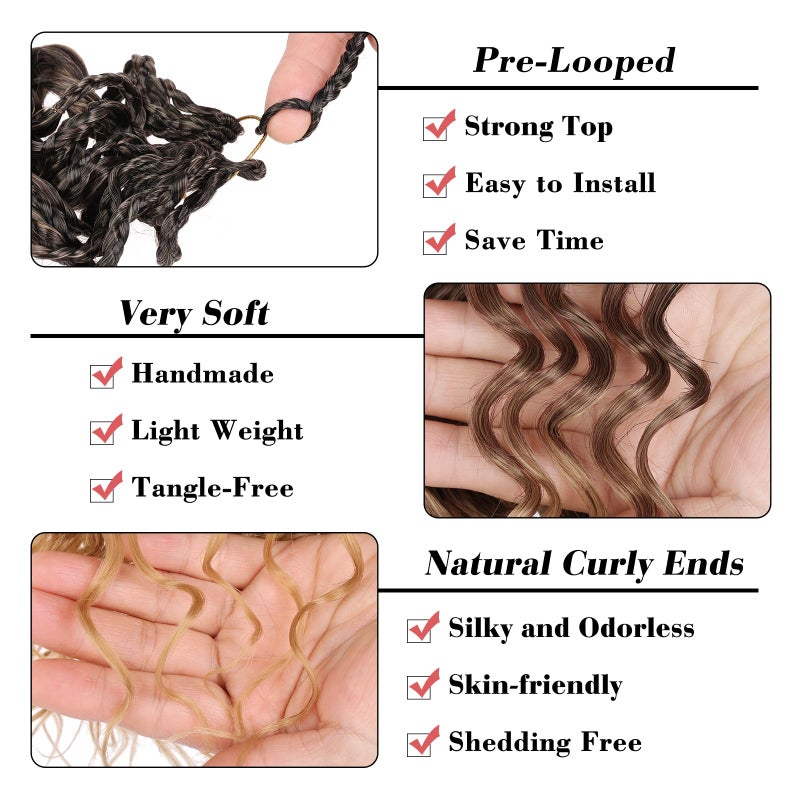 Leeven 10 Inch Gogo Curl Crochet Hair 8 Packs Ombre Brown to Honey Blonde Ocean Wave Crochet Hair Pre Looped Deep Twist Goddess Box Braids Short Curly Water Wave Synthetic Hair for Women Girl Kids - Image 4