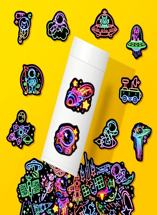 Robmoda مجموعة ملصقات رواد فضاء نيون من روب مودا، 52 قطعة، للأطفال، تتوهج في الظلام، ملصقات فضائية مقاومة للماء لزجاجات المياه، ملصقات فينيل لأجهزة الكمبيوتر المحمولة للمراهقين والشباب والطلاب والبالغين - Image 5