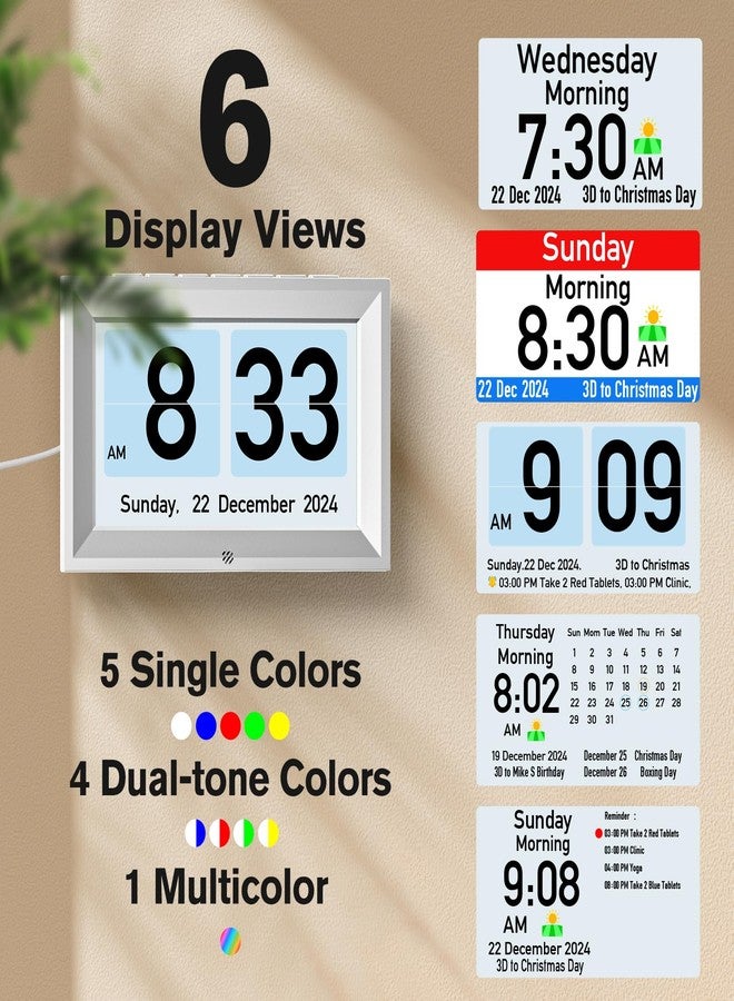 GOLOZA 7'' Digital Dementia Clock, Talking Clock with 10 Volumes, 6 Display with 10 Color Modes, Auto Dimmable, Alarms & Birthday & Holiday Reminders, 3 Pill Reminders Clocks for Seniors - Image 5