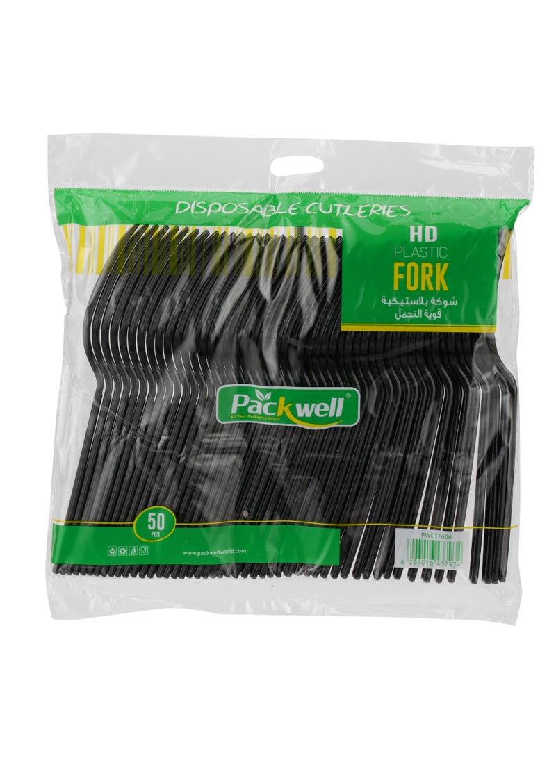 packwell Packwell Plastic HD Fork 50 Pieces, Black Disposable cutlery  - Image 1